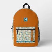 Floral gepersonaliseerd monogram & naam bedrukte rugzak (Voorkant)