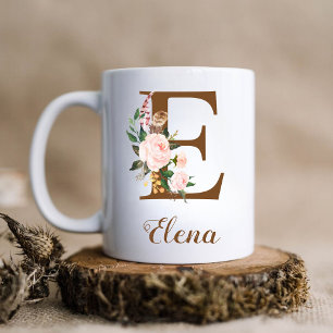 Floral gepersonaliseerde bruidsmeisje brief e cade koffiemok