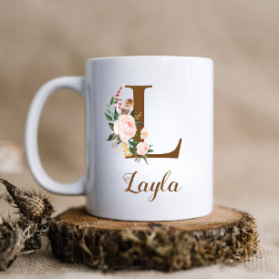 Floral gepersonaliseerde bruidsmeisje brief L Gift Koffiemok