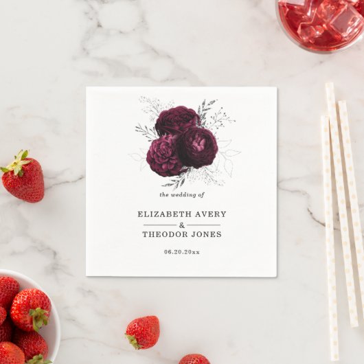 Floral gepersonaliseerde bruiloft Bourgondië Servet (Insitu)