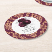 Floral gepersonaliseerde bruiloft Bourgondische se Ronde Kartonnen Onderzetter (Gebogen)