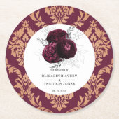 Floral gepersonaliseerde bruiloft Bourgondische se Ronde Kartonnen Onderzetter (Voorkant)