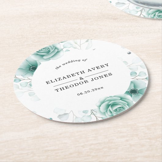 Floral gepersonaliseerde bruiloft servetten papier ronde kartonnen onderzetter (Gebogen)