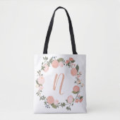 Floral gepersonaliseerde initiaal canvas tas (Voorkant)