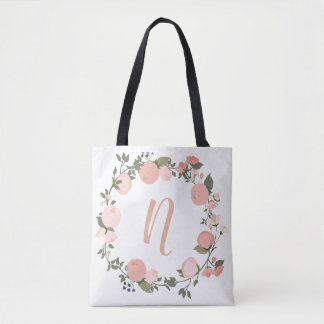 Floral gepersonaliseerde initiaal canvas tas