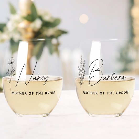 Floral Gepersonaliseerde Moeder van de Bruid Bruid Wijnglas Zonder Voet