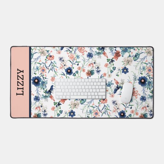 Floral Gepersonaliseerde Naam Desk Mat (Keyboard & Muis)