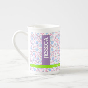 Floral Gepersonaliseerde naam & Monogram Porselein Kop