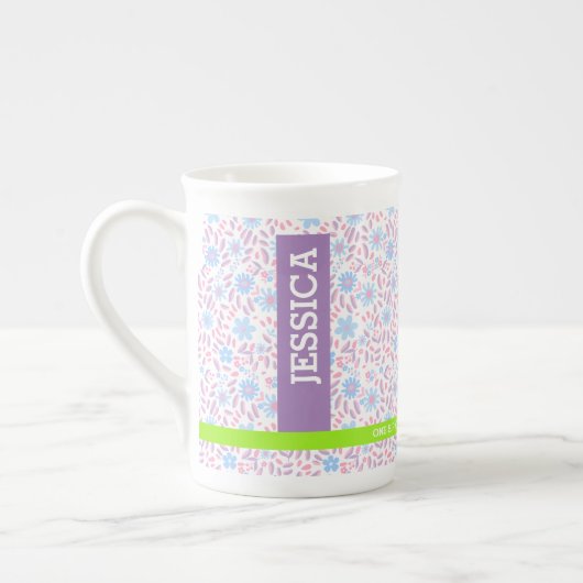 Floral Gepersonaliseerde naam & Monogram Porselein Kop (Links)