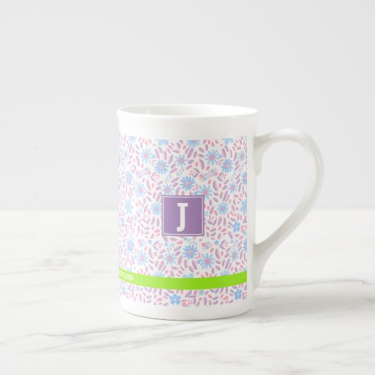 Floral Gepersonaliseerde naam & Monogram Porselein Kop (Rechts)