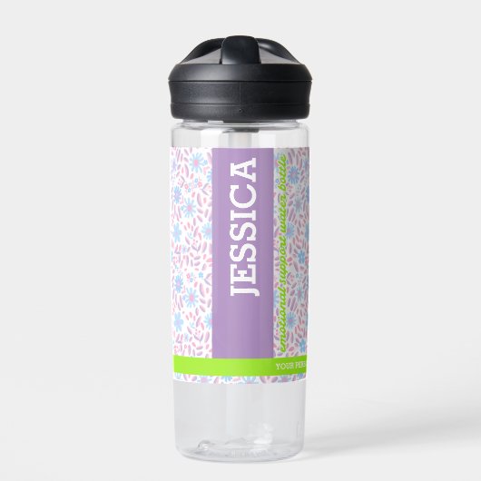 Floral Gepersonaliseerde naam & Monogram Waterfles (Voorkant)