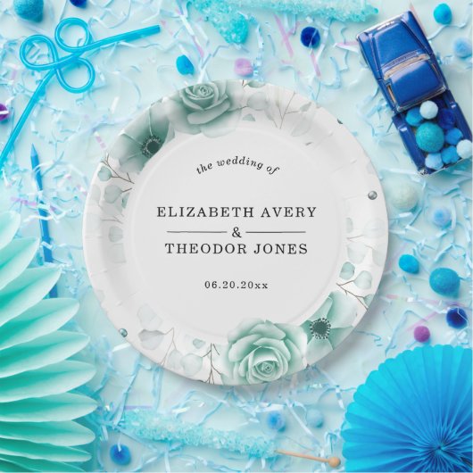 Floral Gepersonaliseerde salie greens Bruiloft ser Papieren Bordje (Feest)