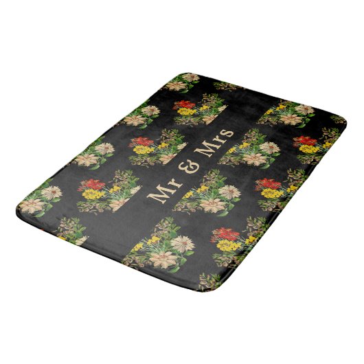  Floral gepersonaliseerde zwarte badmat (Gekanteld)