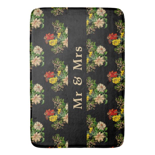  Floral gepersonaliseerde zwarte badmat (Voorkant Verticaal)