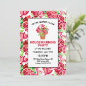 Floral Geranium Pink Coral Red House Warming Party Kaart (Staand voorkant)