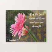 Floral (gerbera daisy) w Verse van 2 Timothy 4:17 Legpuzzel (Horizontaal)