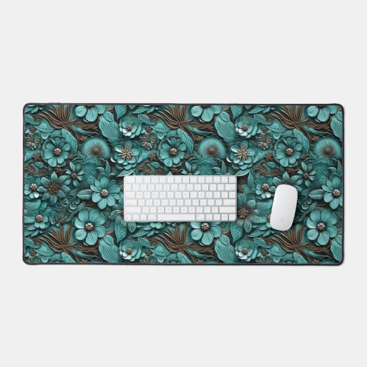 Floral Gereedgemaakte Lederen Bureaumat (Keyboard & Muis)