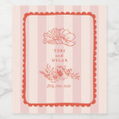Floral geschulpte Border Stripe Bruiloft Welkom Wijn Etiket (Enkel label)