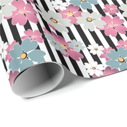 Floral, gestreept cadeaupapier (Rol Hoek)