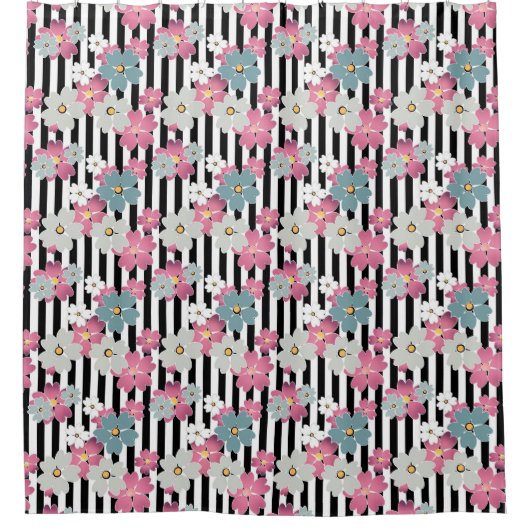 Floral, gestreept douchegordijn (Voorkant)