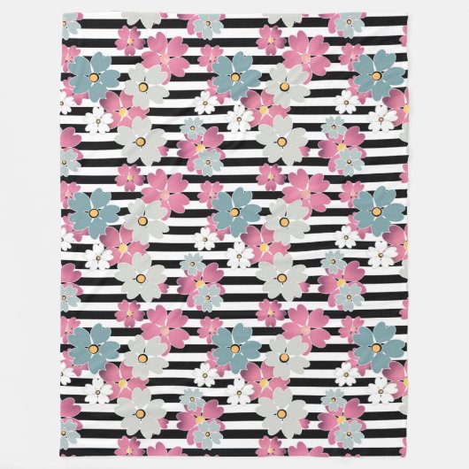 Floral, gestreept fleece deken (Voorkant)