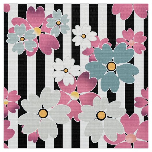 Floral, gestreept stof (Swatch)