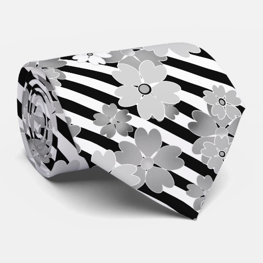 Floral, gestreept stropdas (Opgerold)