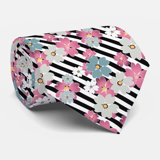 Floral, gestreept stropdas (Opgerold)