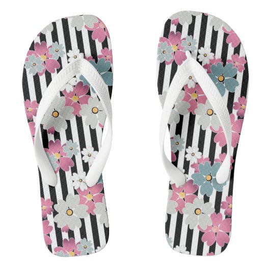 Floral, gestreept teenslippers (Voetbed)