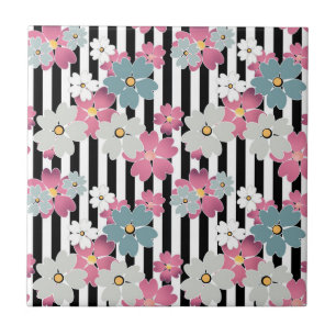 Floral, gestreept tegeltje