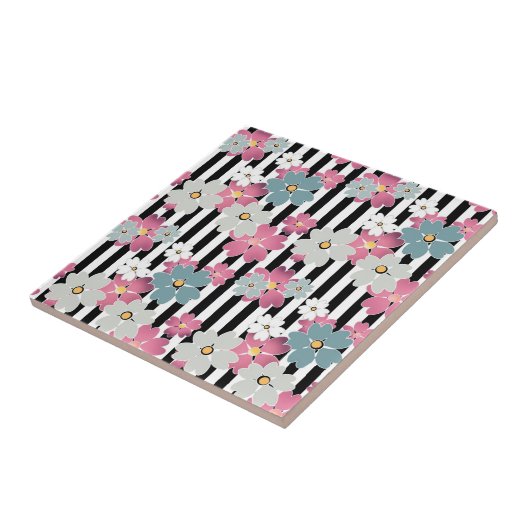 Floral, gestreept tegeltje (Zijkant)