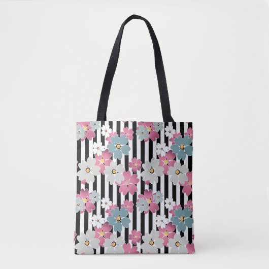 Floral, gestreept tote bag (Voorkant)