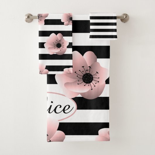 Floral gestript minimalistisch modern patroon bad handdoek (Insitu)
