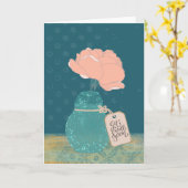 Floral “Get Well Soon” Card with Teal Vase Kaart (Gele Bloem)