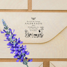  Floral Getrouwd Paar Terugkeer Adres Rubbe Rubberstempel