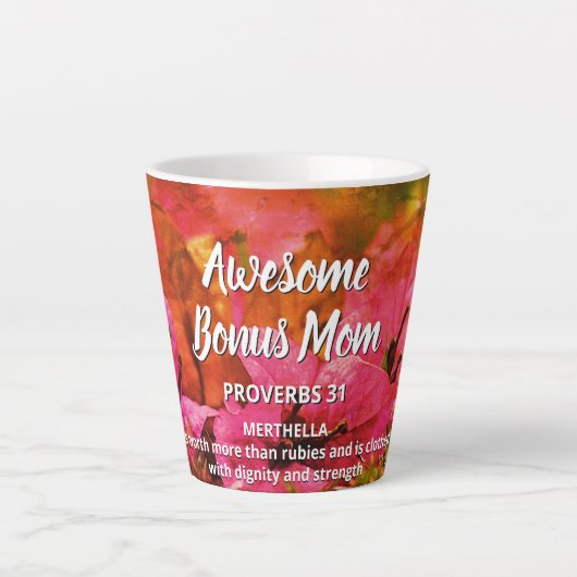 Floral GEWELDIGE BONUS MOM Proverbs 31 Latte Mok (Voorkant)