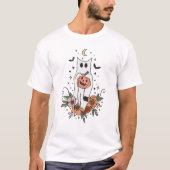  Floral Ghost Cat Halloween Graphic T-shirt (Voorkant)