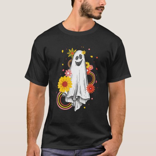  Floral Ghost Cute Halloween Funny Graphic T-shirt (Voorkant)