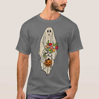  Floral Ghost Cute Halloween Graphic Boo Pu T-shirt