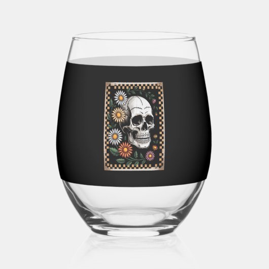 Floral Ghost Fall Boho Halloween 2 Wijnglas Zonder Voet (Voorkant)