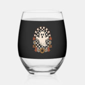 Floral Ghost Fall Boho Halloween Wijnglas Zonder Voet (Voorkant)