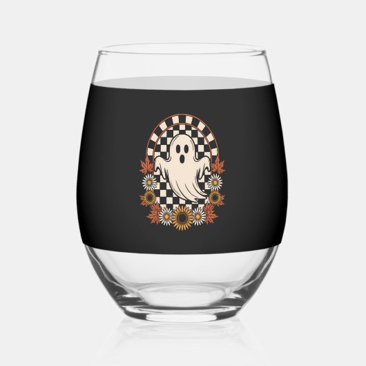 Floral Ghost Fall Boho Halloween Wijnglas Zonder Voet (Voorkant)