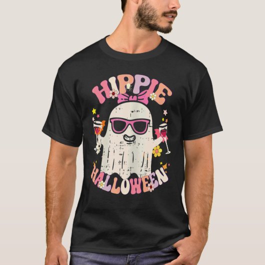 Floral Ghost Hippie Costume Halloween Vibes Pumpki T-shirt (Voorkant)