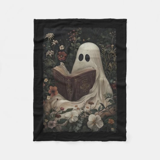 Floral Ghost Leesboek Halloween Kostuum Gothic Fleece Deken (Voorkant)