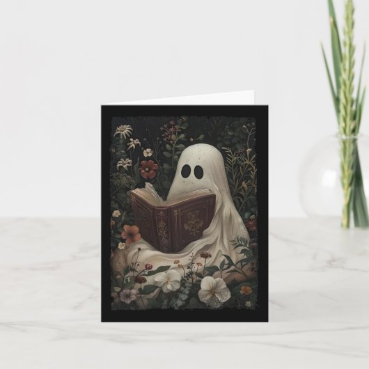 Floral Ghost Leesboek Halloween Kostuum Gothic Kaart (Voorkant)