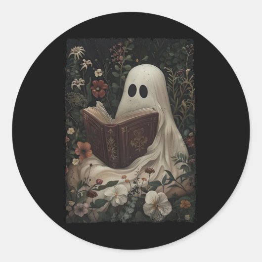 Floral Ghost Leesboek Halloween Kostuum Gothic Ronde Sticker (Voorkant)