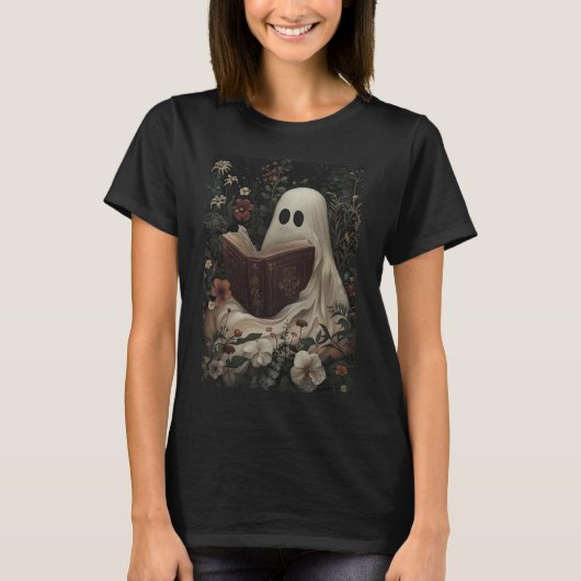 Floral Ghost Leesboek Halloween Kostuum Gothic T-shirt (Voorkant)