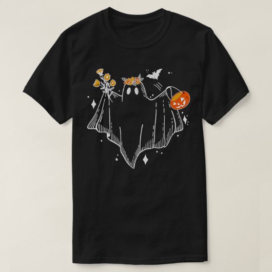 Floral Ghost met Pumpkin Cute AutumnHalloween Par T-shirt (Design voorkant)
