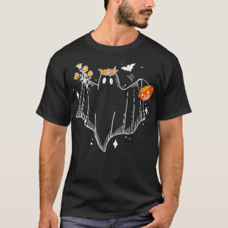 Floral Ghost met Pumpkin Cute AutumnHalloween Par T-shirt