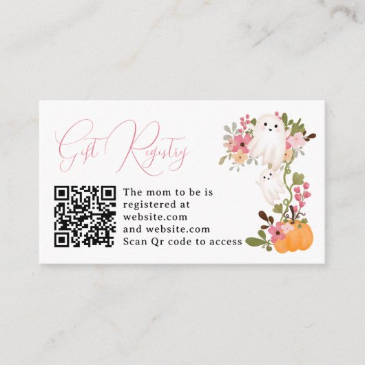 Floral ghost pompoen register baby shower informatiekaartje (Voorkant)